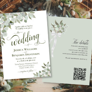 Invitation Eucalyptus et verdure Code QR élégant pour mariage