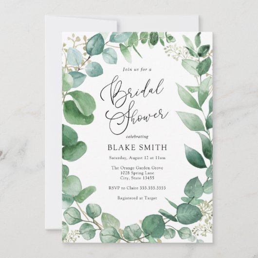 Invitation Eucalyptus et verdure nuptiale douche (Devant)