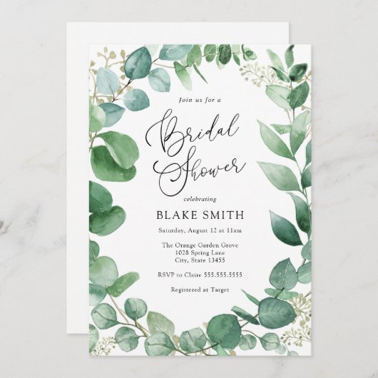 Invitation Eucalyptus et verdure nuptiale douche (Devant / Derrière)
