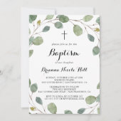 Invitation Éucalyptus Éucalyptus Foliage Calligraphie Baptême (Devant)