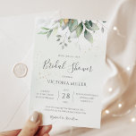 Invitation Eucalyptus Fête des mariées Feuille d'or<br><div class="desc">Belle invitation de douche nuptiale avec l'aquarelle eucalyptus et feuilles d'or avec calligraphie manuscrite moderne.</div>