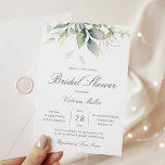 Invitation Eucalyptus Fête des mariées Feuille d'or<br><div class="desc">Belle invitation de douche nuptiale avec l'aquarelle eucalyptus et feuilles d'or avec élégante calligraphie.</div>