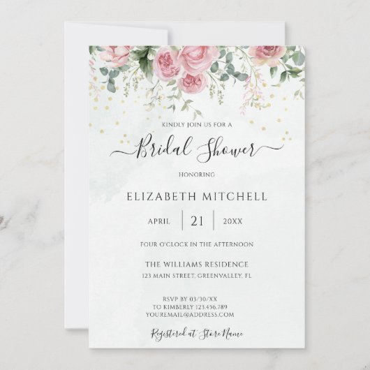 Invitation Eucalyptus Fête des mariées Feuille d'or (Devant)