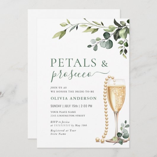 Invitation Eucalyptus Fête des mariées florale PETALS & Prose (Devant / Derrière)