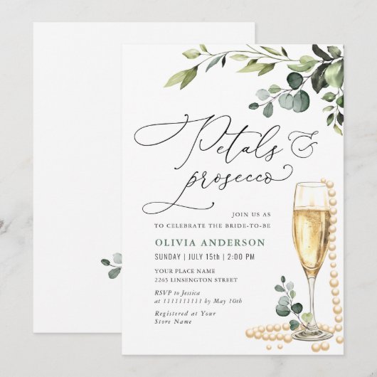 Invitation Eucalyptus Fête des mariées florale PETALS & Prose (Devant / Derrière)