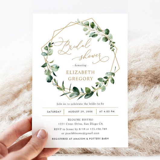 Invitation Eucalyptus Fête des mariées géométrique