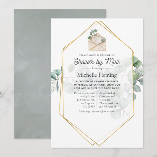 Invitation Eucalyptus Fête des mariées géométrique par courri (Devant / Derrière)