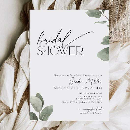 Invitation Eucalyptus Fête des mariées Sage Vert