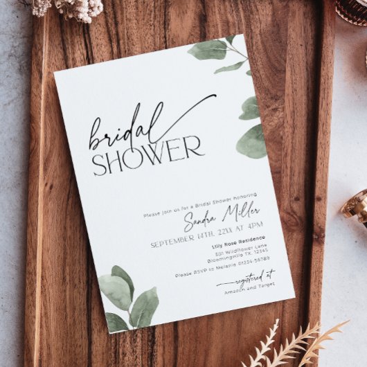 Invitation Eucalyptus Fête des mariées Sage Vert