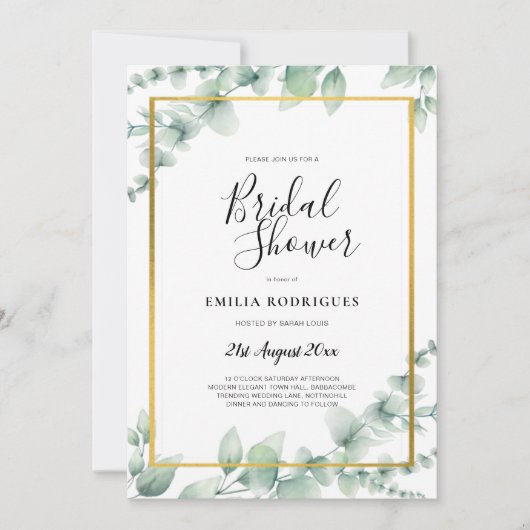 Invitation Eucalyptus FÊTE DES MARIÉES verte OR QR CODE (Devant)