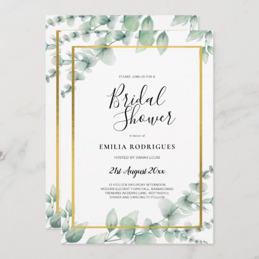 Invitation Eucalyptus FÊTE DES MARIÉES verte OR QR CODE (Devant / Derrière)