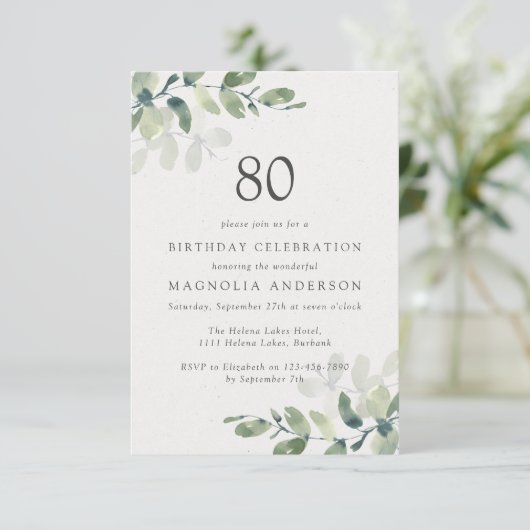 Invitation Eucalyptus fête du 80e anniversaire (Debout devant)