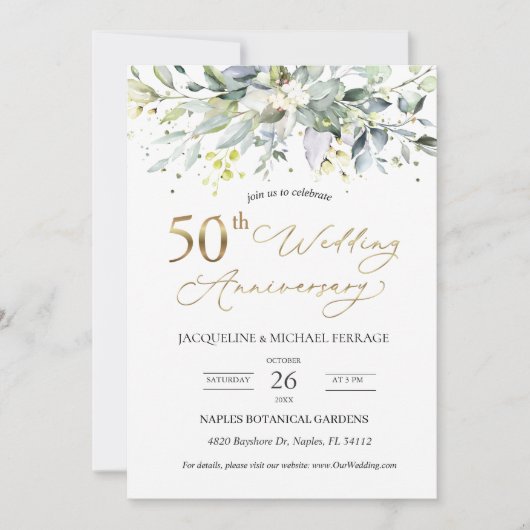 Invitation Eucalyptus feuillage 50e anniversaire de Mariage (Devant)