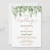 Invitation Eucalyptus Feuillage Elégant Mariage Or (Devant)