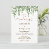 Invitation Eucalyptus Feuillage Elégant Mariage Or (Debout devant)