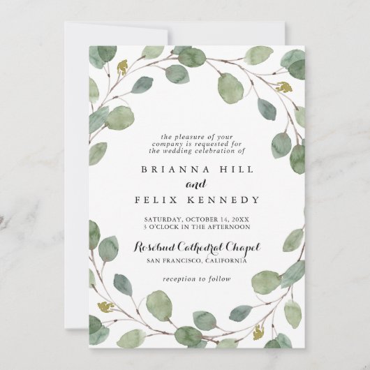 Invitation Eucalyptus Feuillage Mariage traditionnel (Devant)