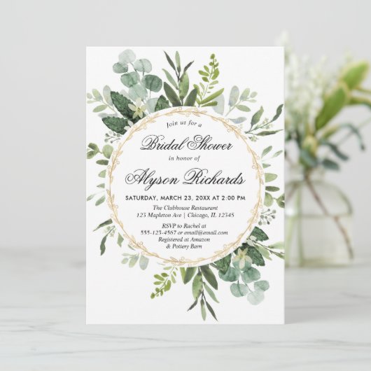 Invitation Eucalyptus feuillage nuptiale douche verte moderne (Debout devant)