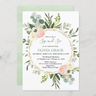 Invitation Eucalyptus feuillage or rose fille sip et voir