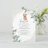 Invitation Eucalyptus Feuille Baby shower Bois de bois (Debout devant)