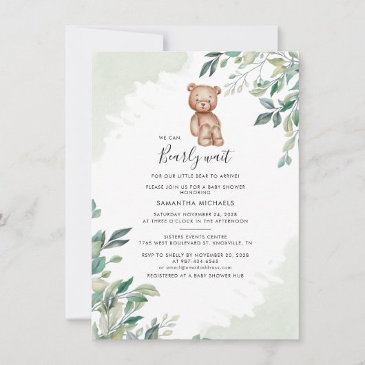 Invitation Eucalyptus Feuille Baby shower Bois de bois (Devant)