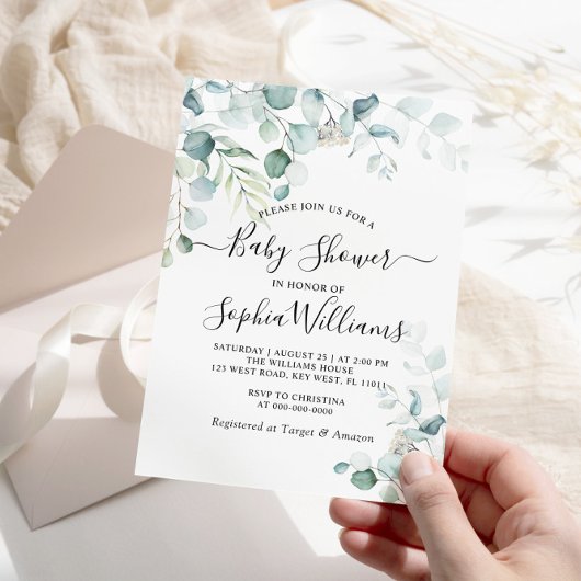 Invitation Eucalyptus Feuille Baby shower de verdure Invitati