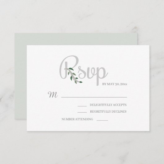 Invitation Eucalyptus Feuille Blanc Grey Élégant Mariage RSVP (Devant / Derrière)