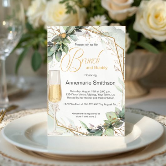 Invitation Eucalyptus Feuille Brunch et Bubbly