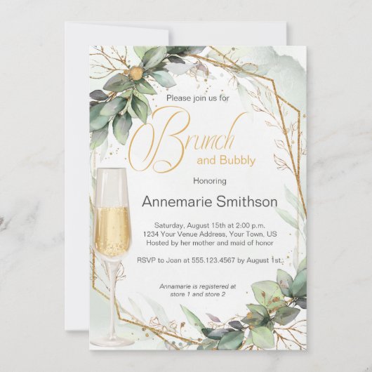 Invitation Eucalyptus Feuille Brunch et Bubbly (Devant)