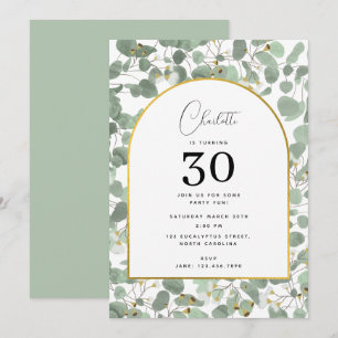 Invitation Eucalyptus Feuille Élégante Gold Anniversaire