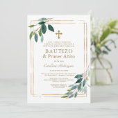 Invitation Eucalyptus Feuille espagnol 1er anniversaire Baptê (Debout devant)