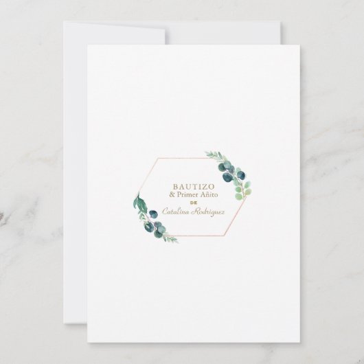 Invitation Eucalyptus Feuille espagnol 1er anniversaire Baptê (Dos)