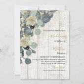 Invitation Eucalyptus Feuille Floral Rustique Mariage or bois (Devant)
