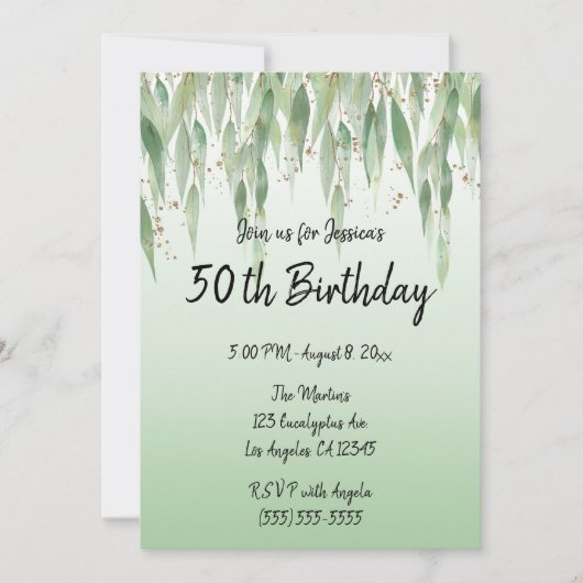 Invitation Eucalyptus Feuille Green Ombre 50e anniversaire (Devant)