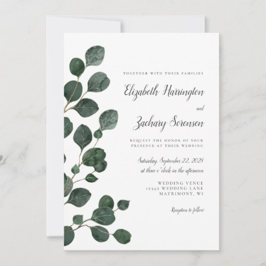 Invitation Eucalyptus Feuille Mariage d'aquarelle (Devant)