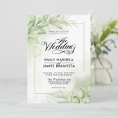 Invitation Eucalyptus Feuille Mariage d'aquarelle or vert (Debout devant)
