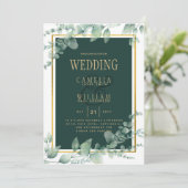 Invitation Eucalyptus Feuille MARIAGE vert OR QR CODE (Debout devant)