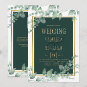 Invitation Eucalyptus Feuille MARIAGE vert OR QR CODE (Devant / Derrière)