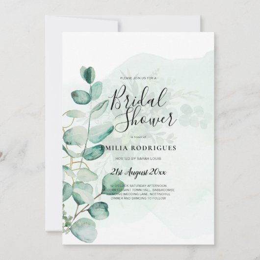 Invitation Eucalyptus Feuille Mariage vert QR CODE Moderne (Devant)