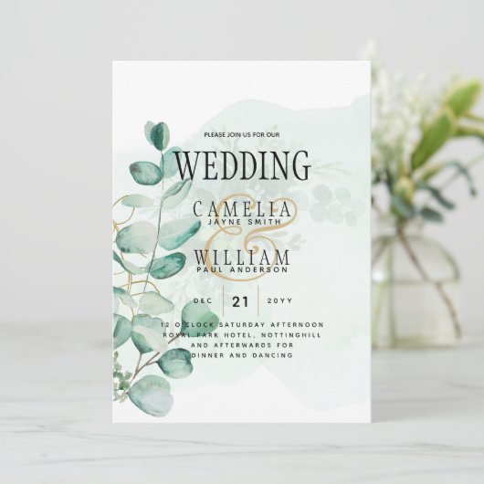 Invitation Eucalyptus Feuille Mariage vert QR CODE Moderne (Debout devant)