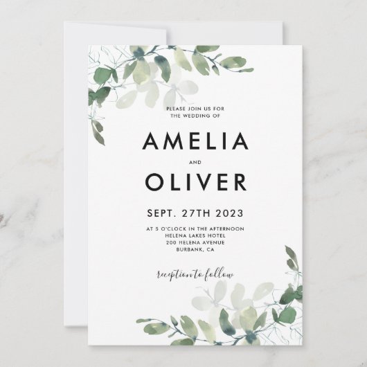 Invitation Eucalyptus Feuille moderne Mariage de verdure (Devant)