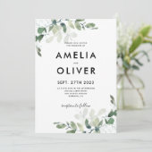 Invitation Eucalyptus Feuille moderne Mariage de verdure (Debout devant)