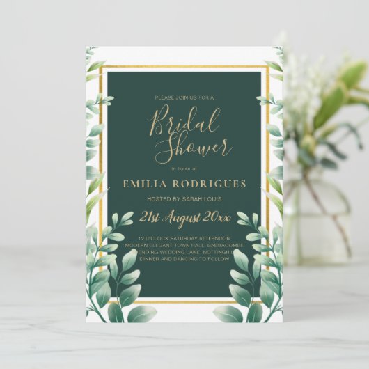 Invitation Eucalyptus Feuille OR Douche nuptiale (Debout devant)