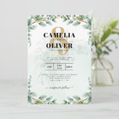 Invitation Eucalyptus Feuille OR MARIAGE QR CODE BUDGET (Debout devant)