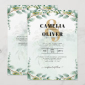 Invitation Eucalyptus Feuille OR MARIAGE QR CODE BUDGET (Devant / Derrière)