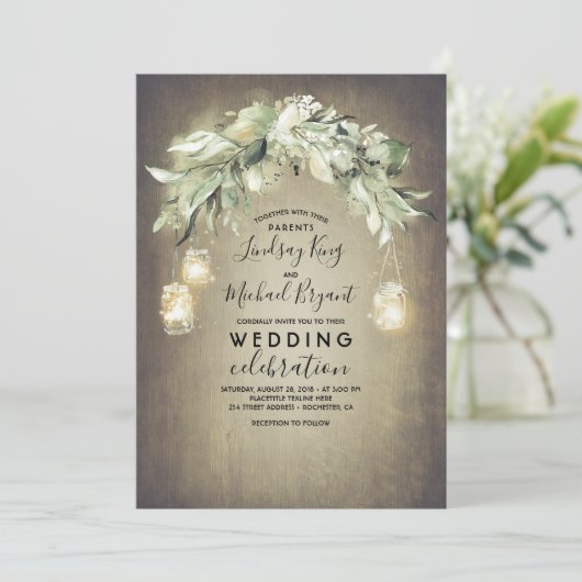 Invitation Eucalyptus Feuille verdure Mariage campagnard rust (Debout devant)