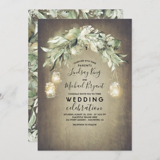 Invitation Eucalyptus Feuille verdure Mariage campagnard rust (Devant / Derrière)