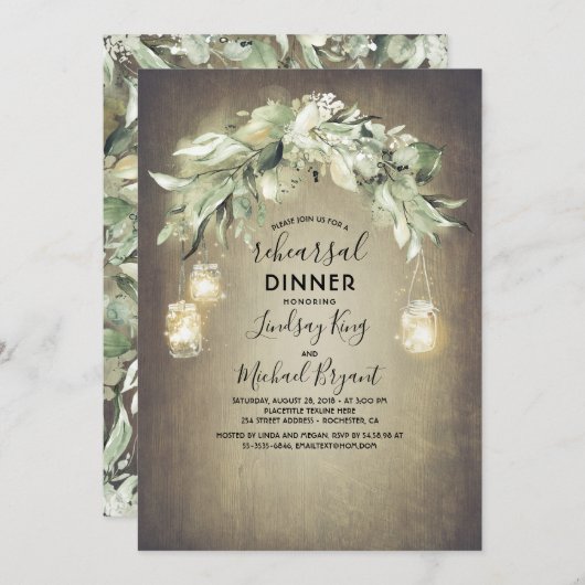 Invitation Eucalyptus Feuille Verdure Rustique Répétition Dîn (Devant / Derrière)