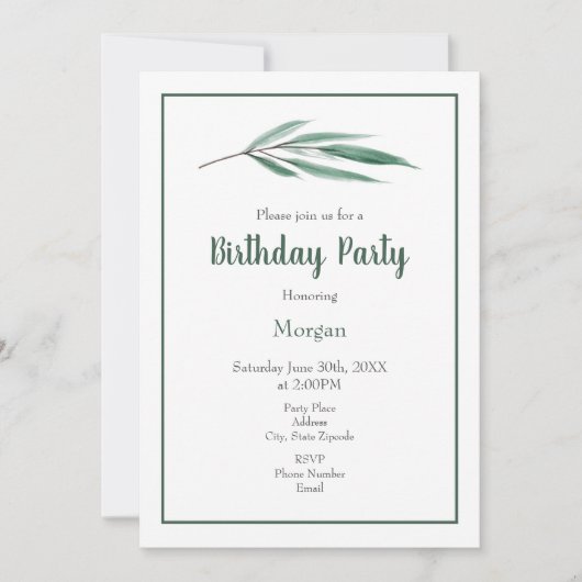 Invitation Eucalyptus Feuilles (Devant)