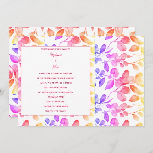 Invitation Eucalyptus Feuilles Art Abstrait rose Mariage mode (Devant / Derrière)