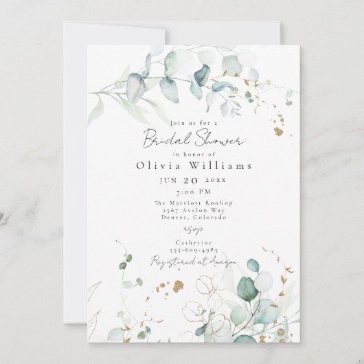 Invitation Eucalyptus feuilles & Fête des mariées de feuillag (Devant)